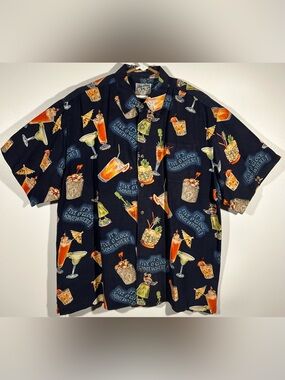 Big Dogs Hawaiian Shirt Men XL It's Five O'Clock Somewhere Linen Blend Cocktail